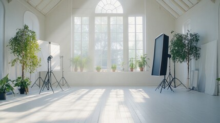 Fototapeta premium Bright and Airy Photography Studio Ready for a Photoshoot