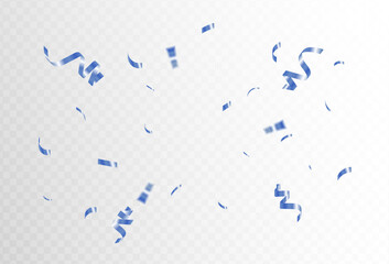 Confetti explosion on a transparent background. Shiny shiny blue paper pieces fly and spread around. vector illustration	