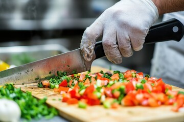 Careful knife usage for safe food preparation kitchen cooking tips culinary arts close-up emphasizing safety in food handling