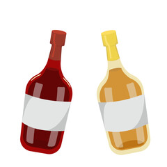 Vector set of alcoholic beverage bottles. Brandy and whiskey logo on white background.