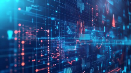 Obraz premium The integration of cutting-edge technology in the analysis of market trends, business data, and graphs is represented by the icons for artificial intelligence (AI), big data, and business analytics. T