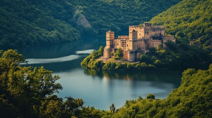 Historic Fortress Overlooking Serene Landscape and Calm Waters