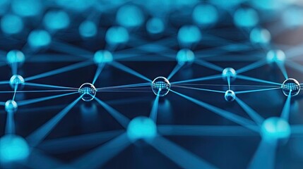 Inventory management idea. Abstract digital network with glowing nodes and connections in blue tones.