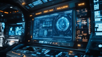 Fototapeta premium Futuristic Holographic Control Interface in Sci-Fi Environment