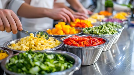 Obraz premium A family preparing a colorful and nutritious meal together in a bright kitchen