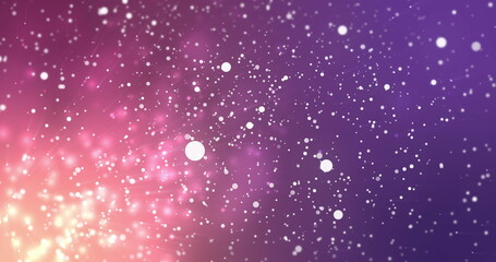 Image of lights and snow falling on violet background