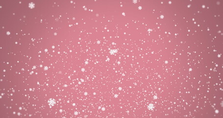 Image of dots and snow falling on pink background