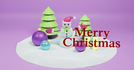 Image of christmas greetings text over christmas decorations on purple background