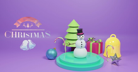 Image of christmas greetings text over christmas decorations on purple background