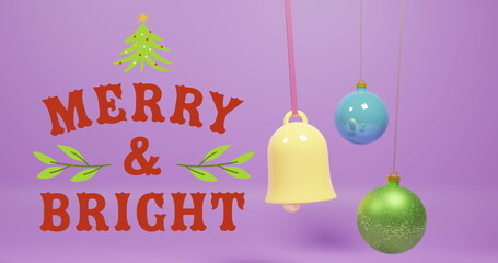 Image of christmas greetings text over christmas decorations on purple background © vectorfusionart
