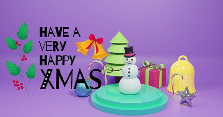 Image of christmas greetings text over christmas decorations on purple background