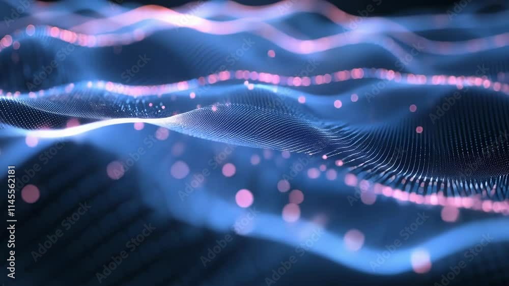 Poster flowing abstract digital wave particles in cyberspace illustrate the concepts of big data and inform