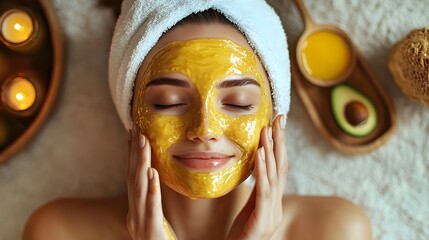 A woman preparing a DIY face mask with natural ingredients like honey and avocado