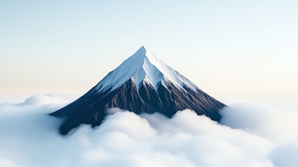 A majestic snow-capped mountain peak rises above a blanket of clouds, showcasing the beauty of nature and serenity in a clear sky.