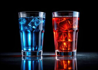 Minimalist Blue & Red Iced Tea Photography - Black Background Still Life