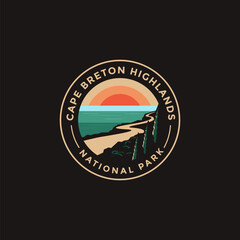 Cape Breton Highlands National Park vector logo theme on dark background