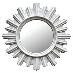 A decorative white sunburst mirror with radiating rays, designed to enhance home decor and add a touch of elegance to any space.