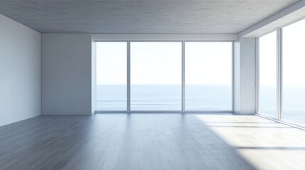 Fototapeta premium Serene Coastal Living Room: A Minimalist Ocean View