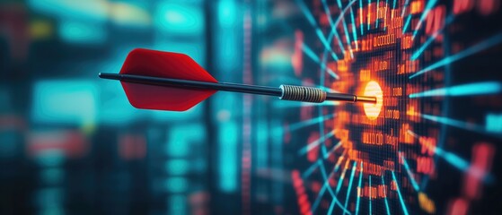 the dart is stuck on the target with stock market background, make a plan to reach your goals and success in terms of financial freedom and doing business