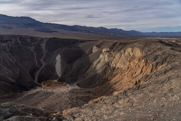 Ubehebe Craters / maar and tuff ring, volcanic. Death Valley National Park, California. Mojave Desert / Basin and Range Province. 