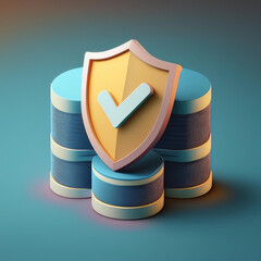 Secure shield over stacked data, symbolizing protection and encryption