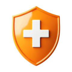 Obraz premium First aid cross icon on orange shield graphic design