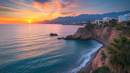 Sunset in Spain's Andalusia area, near Nerja (Malaga). lovely view of the Alboran Sea. 