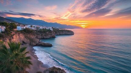 Sunset in Spain's Andalusia area, near Nerja (Malaga). lovely view of the Alboran Sea. 
