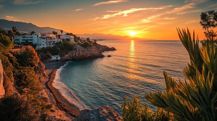 Sunset in Spain's Andalusia area, near Nerja (Malaga). lovely view of the Alboran Sea. 