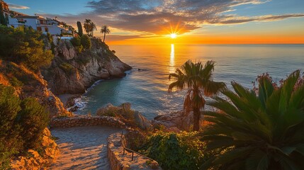 Sunset in Spain's Andalusia area, near Nerja (Malaga). lovely view of the Alboran Sea. 