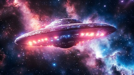 Alien spaceship encounter in deep space digital art cosmic environment futuristic viewpoint