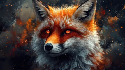Fototapeta premium A vibrant fox portrait with glowing eyes.