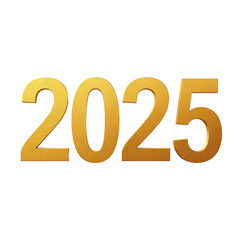 Transparent golden text representing the year 2025 for celebration with cut-out effect