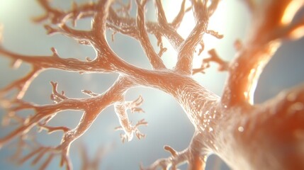 Microscopic View of Intricate Branching Structure Resembling a Tree-like Network in Peachy Hues