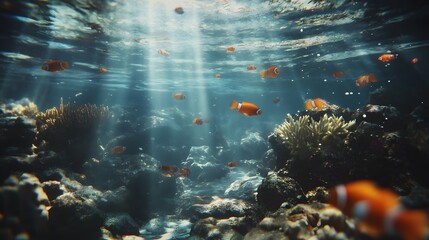 Underwater exploration of colorful coral reefs ocean depths marine life photography natural environment dynamic viewpoint