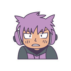 Cute Gamer Boy Cartoon Character Wearing Headset with Annoyed Angry Expression