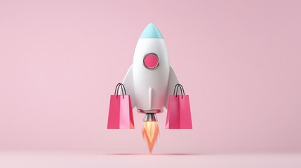 Rocket Shopping Bags Pink Background