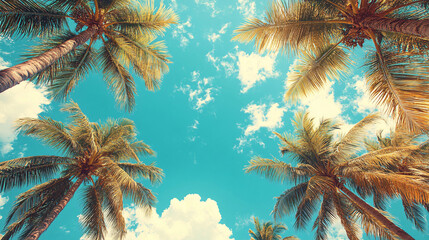 Blue Sky and Palm Trees from Below: Tropical Summer Travel Inspiration