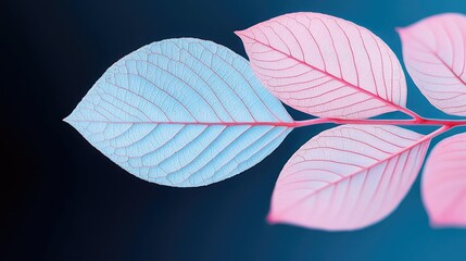 Micro foliage concept. Colorful leaves with intricate details set against a blue background.