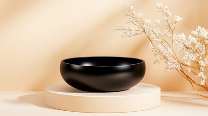 Black bowl product display beige
