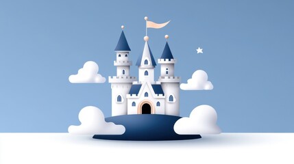 Cartoon Castle on Blue Background