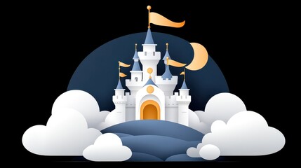 Cartoon Castle Night Sky Scene