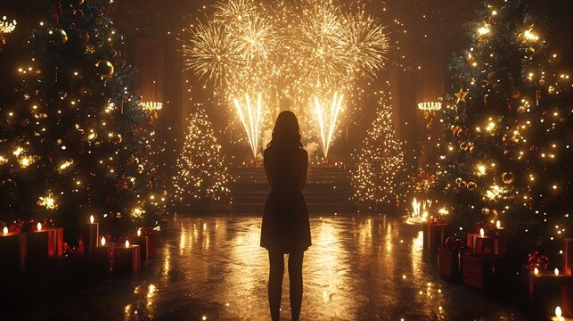 Luxurious Golden Fireworks Against Velvety Black Backdrop with Glowing Festive Accents in Opulent and extravagant New Year s Eve party or event concept with dazzling pyrotechnics