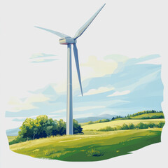 Obraz premium Renewable Wind Energy Turbine in Field Surrounded by Trees Eco Friendly Sustainable Power Generation