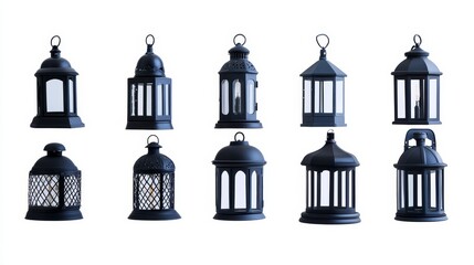 Obraz premium black lanterns on white background. lanterns on white background