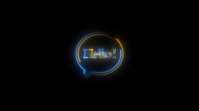 Neon glowing hello chat box icon animation ,neon light chat box concept