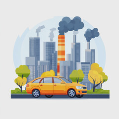 Flat icon Zero emissions car with smoke indicating pollution environmental issues and sustainability concepts