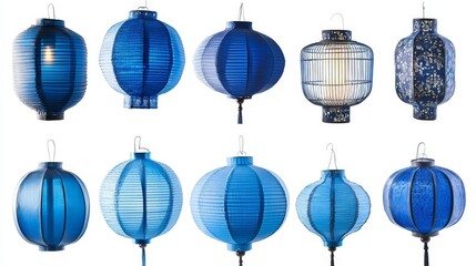 Obraz premium blue lanterns on white background. lanterns on white background