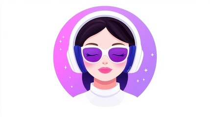 Girl Listening Music Flat Illustration