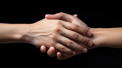 Two Hands Shaking Black Background